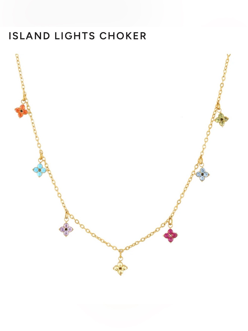 Gold Multi-Color Flower Charm necklace island lights choker - Picture 3 of 8
